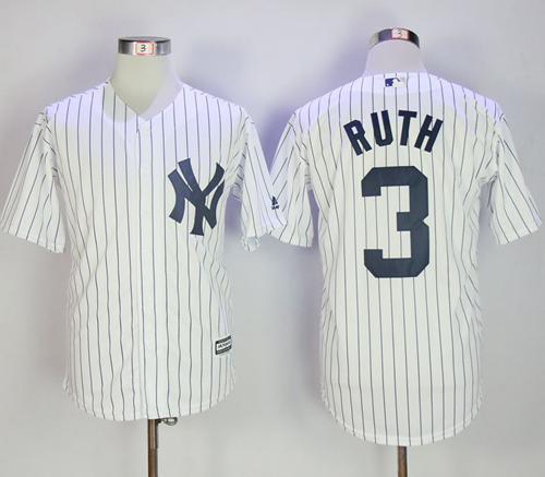 Yankees #3 Babe Ruth White Strip New Cool Base Stitched MLB Jersey